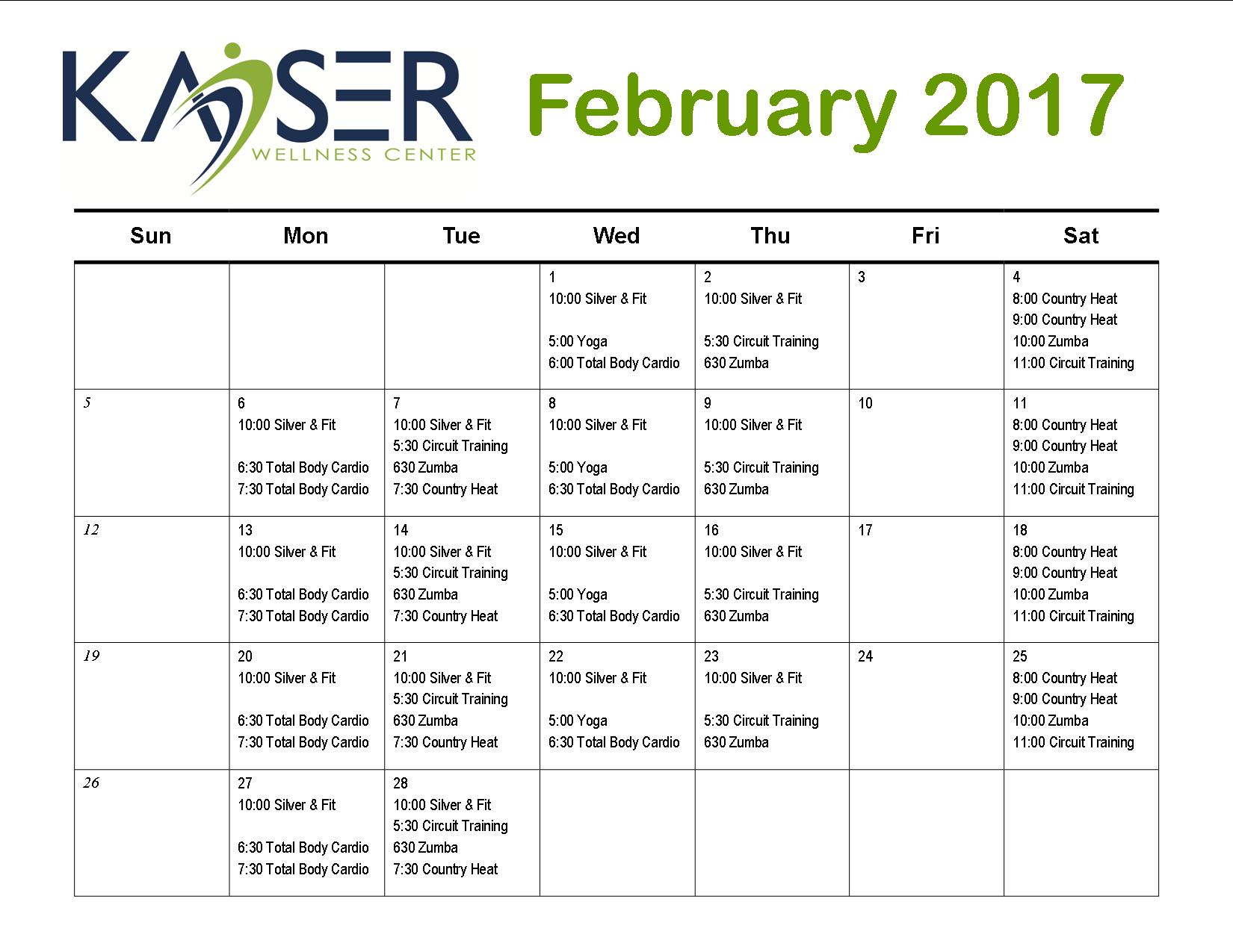 February 2017 Class Schedules Kaiser Wellness Center february-2017-class-schedules-kaiser-wellness-center