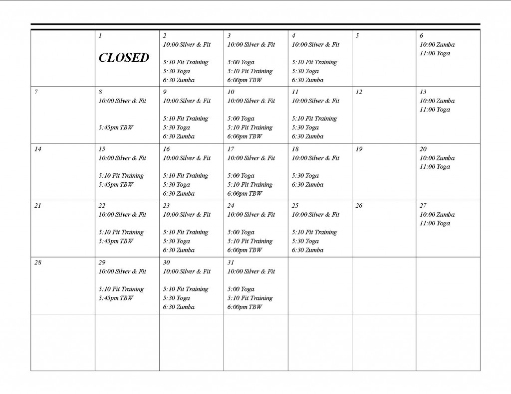 January 2018 Class Schedules – Kaiser Wellness Center